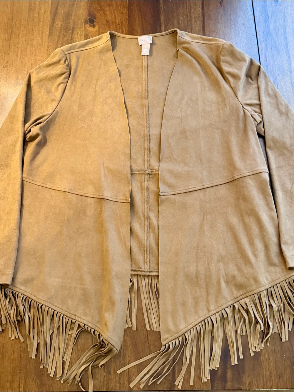 Chico's Camel Fringe Open-Front Jacket